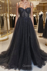 A-Line/Princess Sweetheart Sweep Train Evening Prom Dresses With Leg Slit