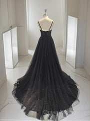 A-Line/Princess Sweetheart Sweep Train Evening Prom Dresses With Leg Slit