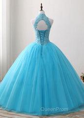 A-Line/Princess Tulle Appliques Lace Evening Prom Dresses With Beading