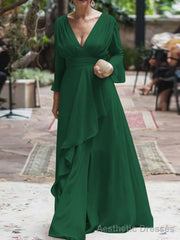 A-Line/Princess V-neck Floor-Length Chiffon Mother of the Bride Dresses With Ruffles