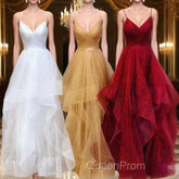 A-Line/Princess V-neck Floor-Length Evening Prom Dresses