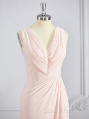 A-Line/Princess V-neck Sweep Train Chiffon Bridesmaid Dresses