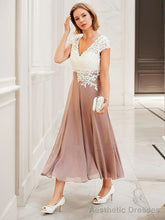 A-Line/Princess V-neck Tea-Length Chiffon Mother of the Bride Dresses With Lace Applique