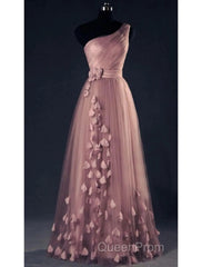 A-Line Evening Prom Dresses Elegant Dresses Wedding Floor Length Sleeveless One Shoulder Tulle With Appliques