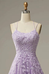 A-Line Evening Prom Dresses Floral Dresses Formal Sleeveless Strap Tulle With Appliques