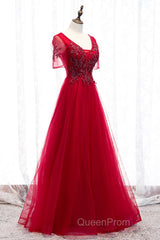 A-Line Evening Prom Dresses Luxurious Dresses Wedding Guest Formal Evening Floor Length Short Sleeve Spaghetti Strap Tulle