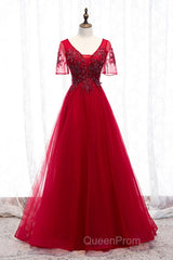 A-Line Evening Prom Dresses Luxurious Dresses Wedding Guest Formal Evening Floor Length Short Sleeve Spaghetti Strap Tulle