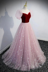 A-Line Evening Prom Dresses Princess Dresses Evening Prom Floor Length Short Sleeve Sweetheart Tulle With Sequin