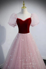 A-Line Evening Prom Dresses Princess Dresses Evening Prom Floor Length Short Sleeve Sweetheart Tulle With Sequin