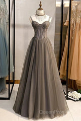 A-Line Evening Prom Dresses Sexy Dresses Formal Floor Length Sleeveless Strap Tulle With Pleats Crystals