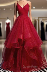 A-Line Evening Prom Dresses Sexy Dresses Party Wear Floor Length Sleeveless Spaghetti Strap Tulle With Ruffles