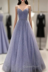 A-Line Evening Prom Dresses Sparkle & Shine Dresses Party Dresses Birthday Floor Length Sleeveless Spaghetti Strap Tulle With Glitter Crystals