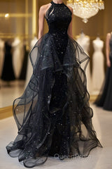 A-Line Evening Prom Dresses Sparkle & Shine Dresses Wedding Party Sweep / Brush Train Sleeveless Sequined with Crystals Sequin Ruffles