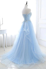 A Line Evening Prom Dresses Sweetheart Tulle With Applique Sweep Train