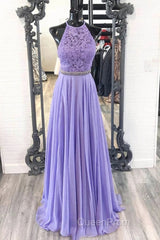 A Line Purple Lace Long Evening Prom Dresses with Belt, Purple Lace Formal Dresses, Purple Evening Dresses, Bridesmaid Dresses