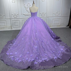 A Line Purple Lace Sweetheart With Corset Back Quinceanera Dresses