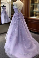 A-Line Round Nack Tulle Lace Evening Prom Dresses Formal Dresses,