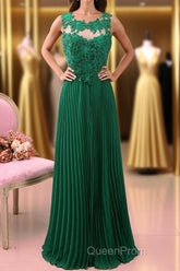 A Line Round Neck Green Lace Long Evening Prom Dresses Bridesmaid Dresses, Open Back Lace Green Formal Dresses, Green Lace Evening Dresses