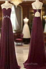 A Line Round Neck Maroon Evening Prom Dresses, Maroon Formal Dresses, Bridesmaid Dresses
