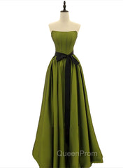 A-line Satin Green Long Party Dresses Evening Dresses, Green Long Evening Dresses Evening Prom Dresses