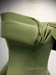 A-Line Satin Green Long Evening Prom Dresses, Green Evening Dresses
