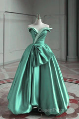 A-Line Satin Off-The-Shoulder Long Evening Prom Dresses Wedding Dresses
