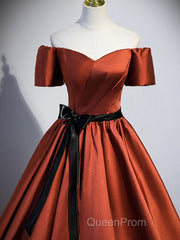 A-Line Satin Orange Long Evening Prom Dresses, Orange Formal Evening Dresses