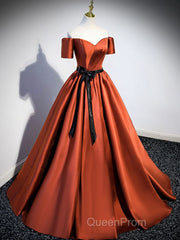 A-Line Satin Orange Long Evening Prom Dresses, Orange Formal Evening Dresses