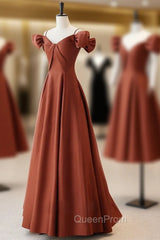 A-Line Satin Orange Long Evening Prom Dresses, Orange Long Evening Dresses