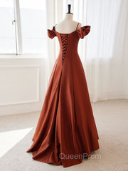 A-Line Satin Orange Long Evening Prom Dresses, Orange Long Evening Dresses