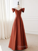 A-Line Satin Orange Long Evening Prom Dresses, Orange Long Evening Dresses