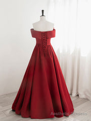 A-Line Satin Red Long Prom Dresses, Red Long Formal Dresses
