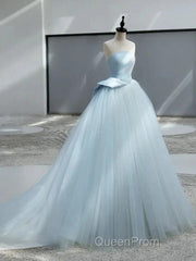 A-Line Satin Tulle Blue Quinceanera Dresses Long Evening Prom Dresses Ball Gown Off Shoulder