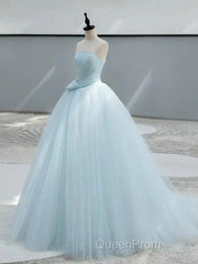 A-Line Satin Tulle Blue Quinceanera Dresses Long Evening Prom Dresses Ball Gown Off Shoulder