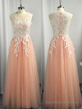 A-line Scoop Appliques Lace Floor-Length Tulle Dress