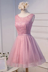 A-Line Scoop Neck Short Tulle Homecoming Dresses With Beading