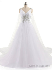 A-Line Sexy V Neck Custom Made Beaded Appliques Wedding Dress