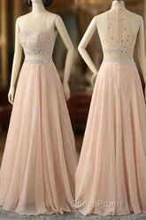 A Line Sleeveless Rhinestone Chiffon Long Evening Prom Dresses Floor Length Sparkly
