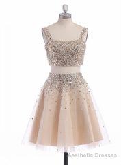 A-line Sleeveless Short Straps Crystal Homecoming Dress