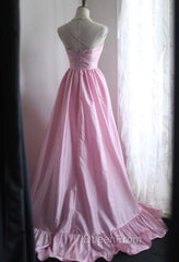 A-Line Spaghetti Strap Satin Long Wedding Dresses Birthday Quinceanera Dresses Evening Prom Dresses