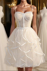 A-Line Spaghetti Strap Tulle Short Homecoming Dresses