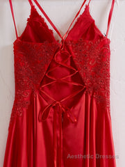 A-line Spaghetti Straps Corset Back Prom Dress With Split