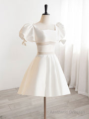 A-Line Square Neckline Ivory Short Prom Dress, Cute lvory Homecoming Dress