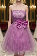 A-Line Strapless Appliques Bowknot Short Homecoming Dresses Party Dresses