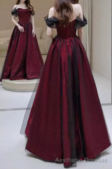A line Strapless Black Party Dress Long Burgundy Prom Dress