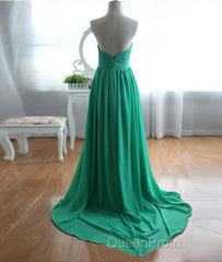 A-Line Strapless Sweetheart Neck Green Chiffon Long Evening Prom Dresses, Green Evening Dresses