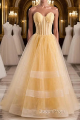 A-line Strapless Tulle Long Formal Dresses with Multi Flares Boning