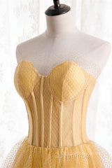 A-line Strapless Tulle Long Formal Dresses with Multi Flares Boning