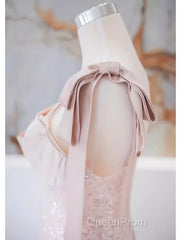 A Line Straps Pink Satin Long Evening Prom Dresses