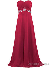 A-Line Sweetheart Chiffon Floor Length Bridesmaid Dress With Crystal